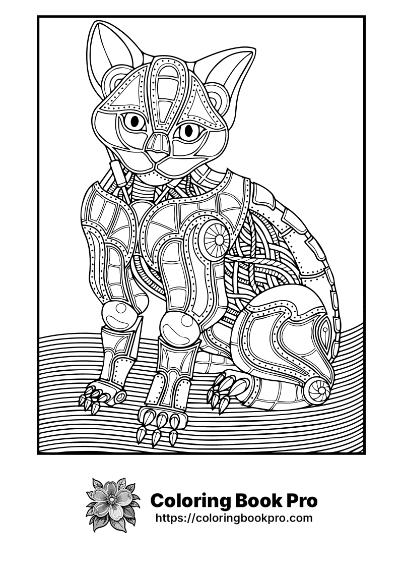 A black and white image of a robot cat. icon