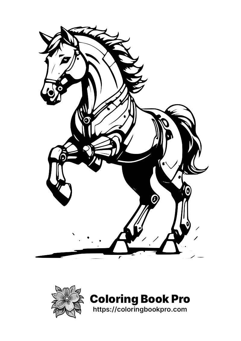 A black and white drawing of a horse in armor. icon