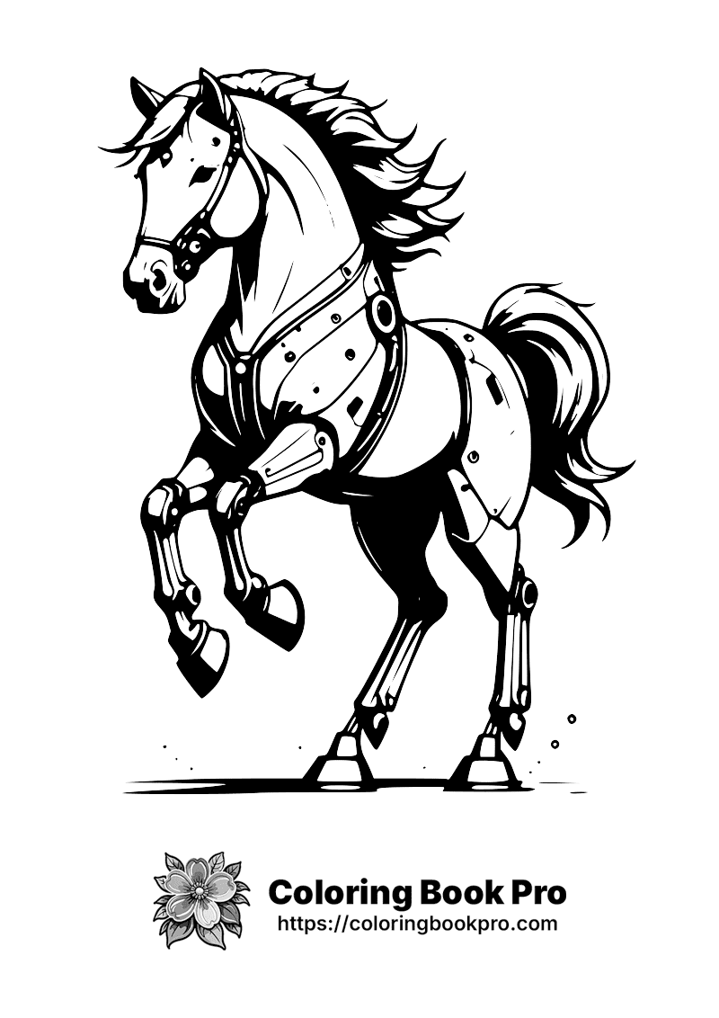 A drawing of a horse with mechanical arms and legs. icon