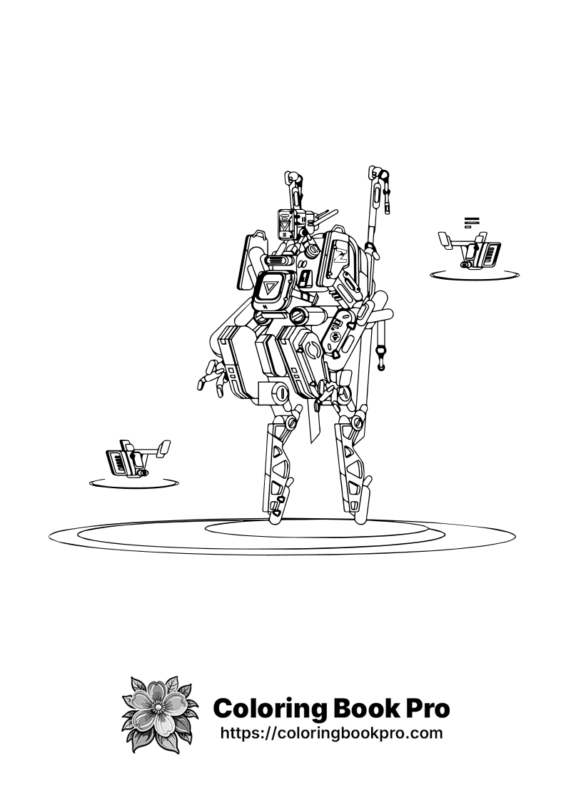 A robot standing in the middle of a circle. icon