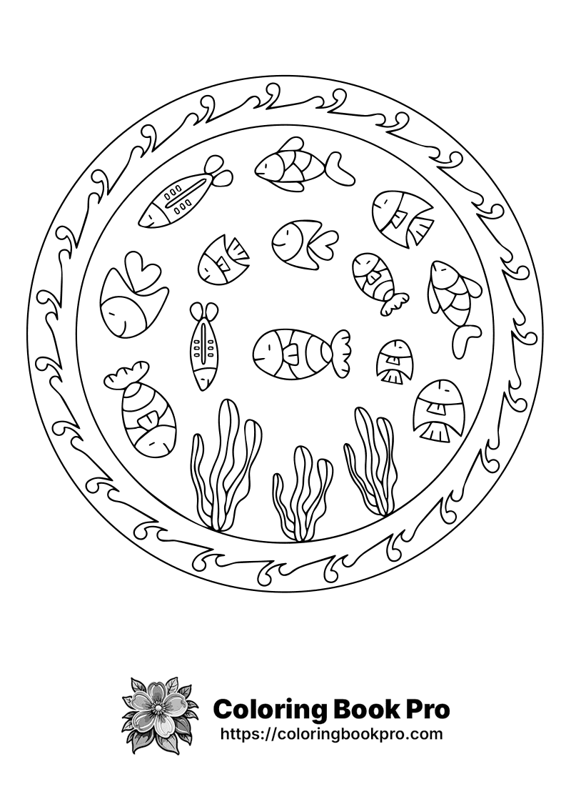 A circle that has various fish in it. icon