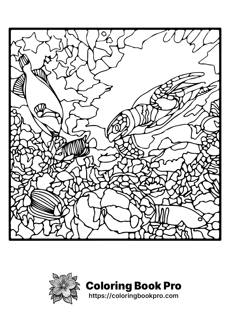 A coloring page of an underwater scene with fish. icon