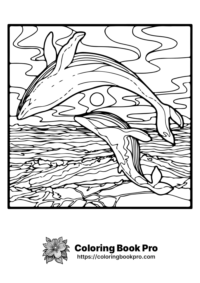 Two dolphins jumping out of the water coloring page icon