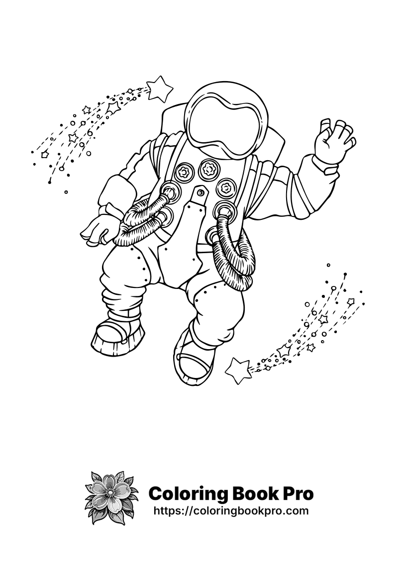 A black and white drawing of an astronaut. icon