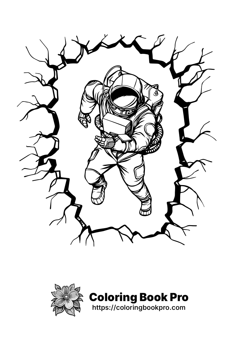 A black and white drawing of an astronaut in space. icon