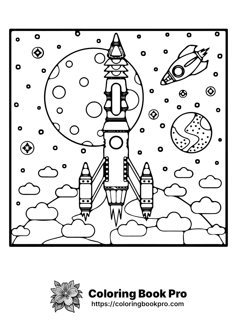 A black and white drawing of a space ship. icon