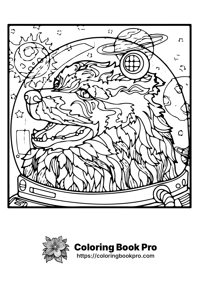 A drawing of a wolf inside a space ship. icon