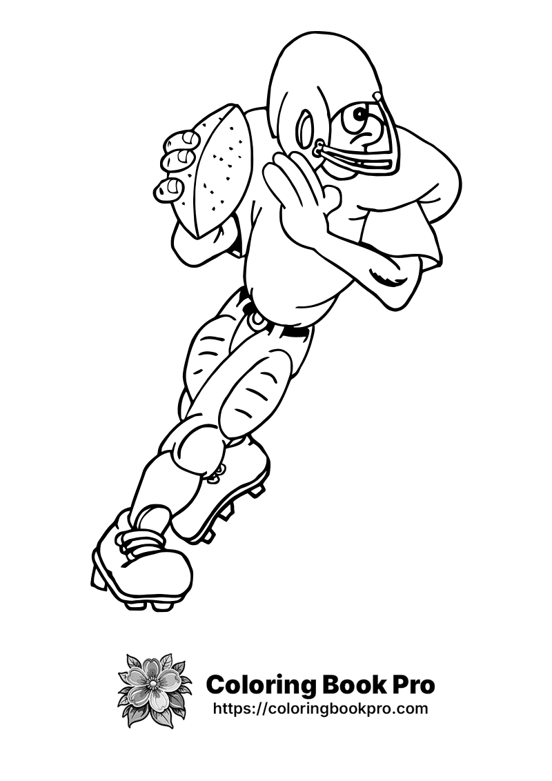 A football player running with a football in his hand. icon