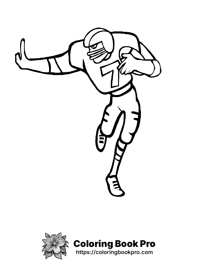 A black and white drawing of a football player. icon