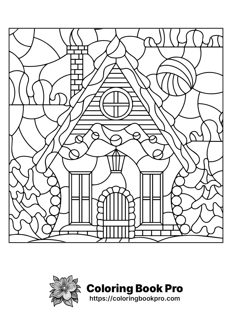 A stained glass window with a house on it icon