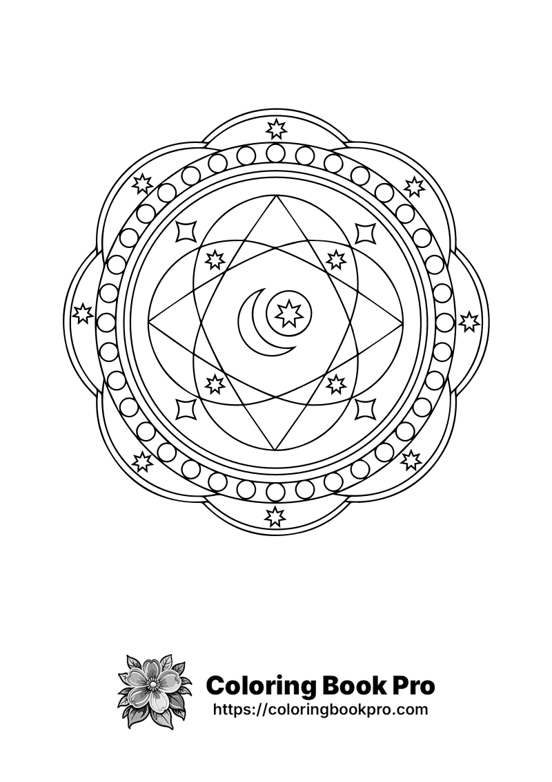 A black and white image of a circle with stars. icon