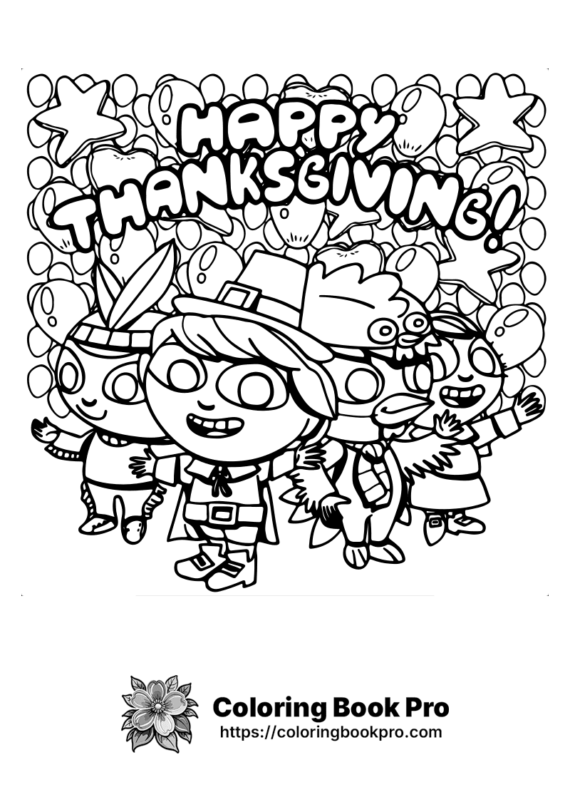 A black and white happy thanksgiving coloring page. icon