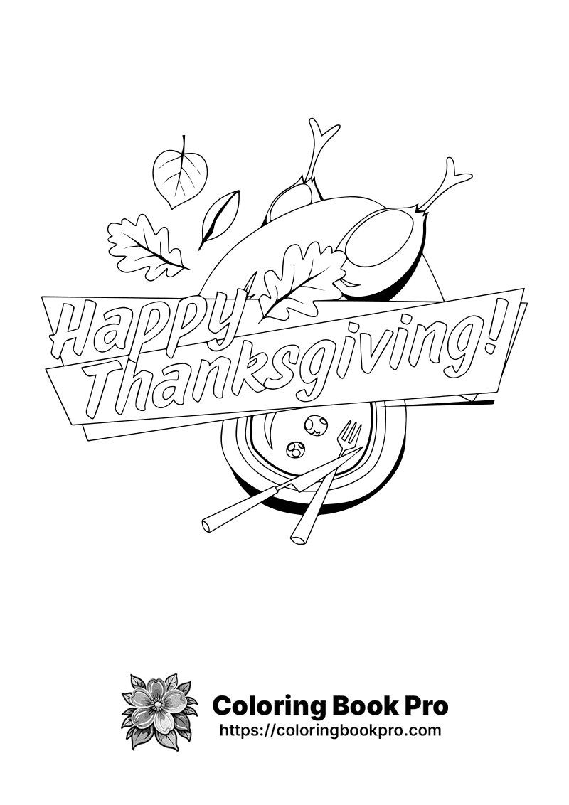 A black and white image of a turkey with a sign that says Happy Thanksgiving. icon