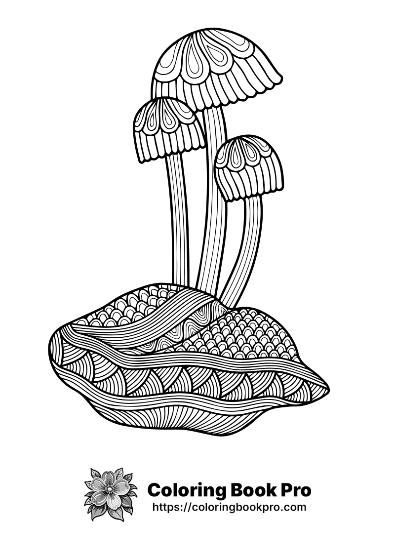 A black and white drawing of three mushrooms. icon