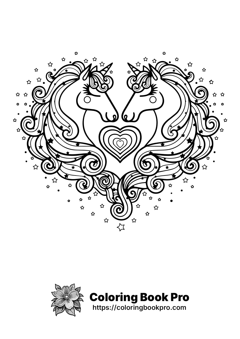 A heart with two horses inside it surrounded by stars. icon