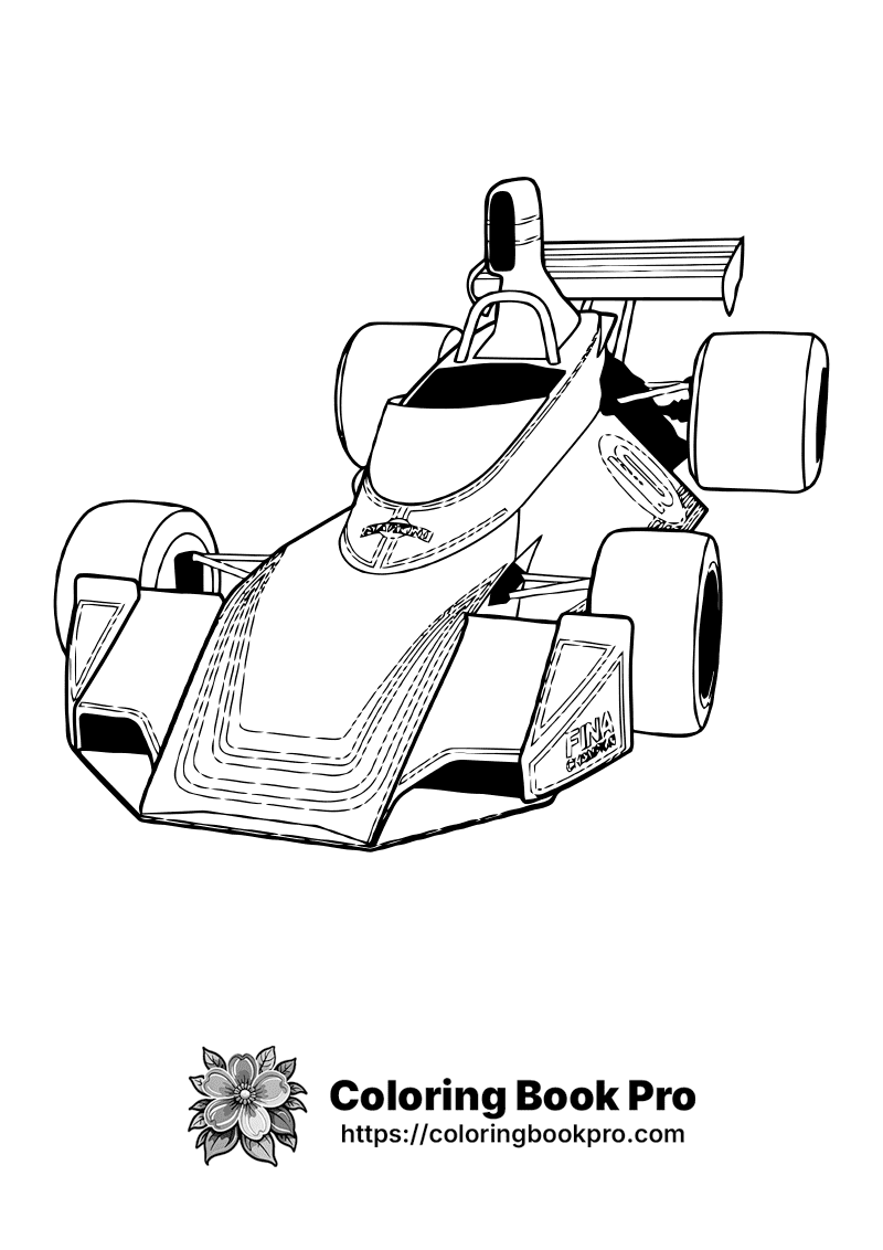 A black and white drawing of a race car. icon
