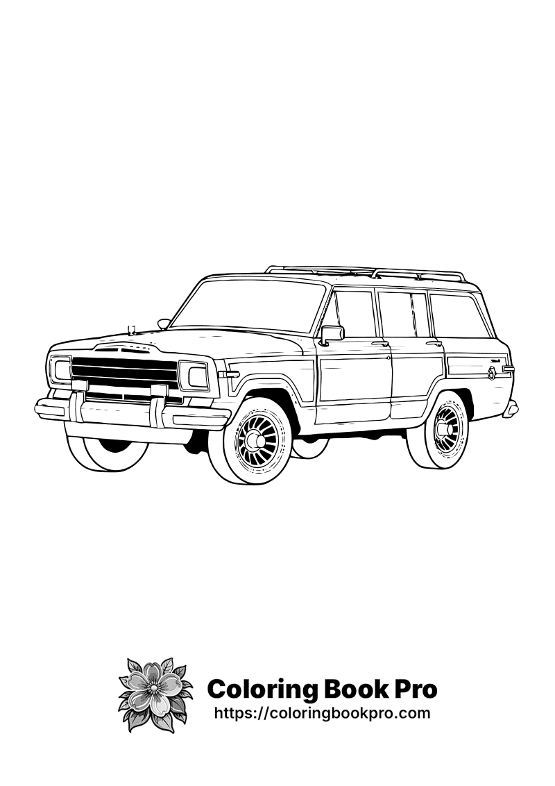 A black and white drawing of a jeep. icon