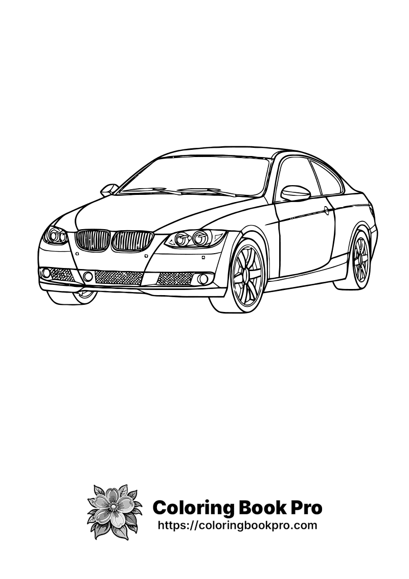A black and white drawing of a car. icon