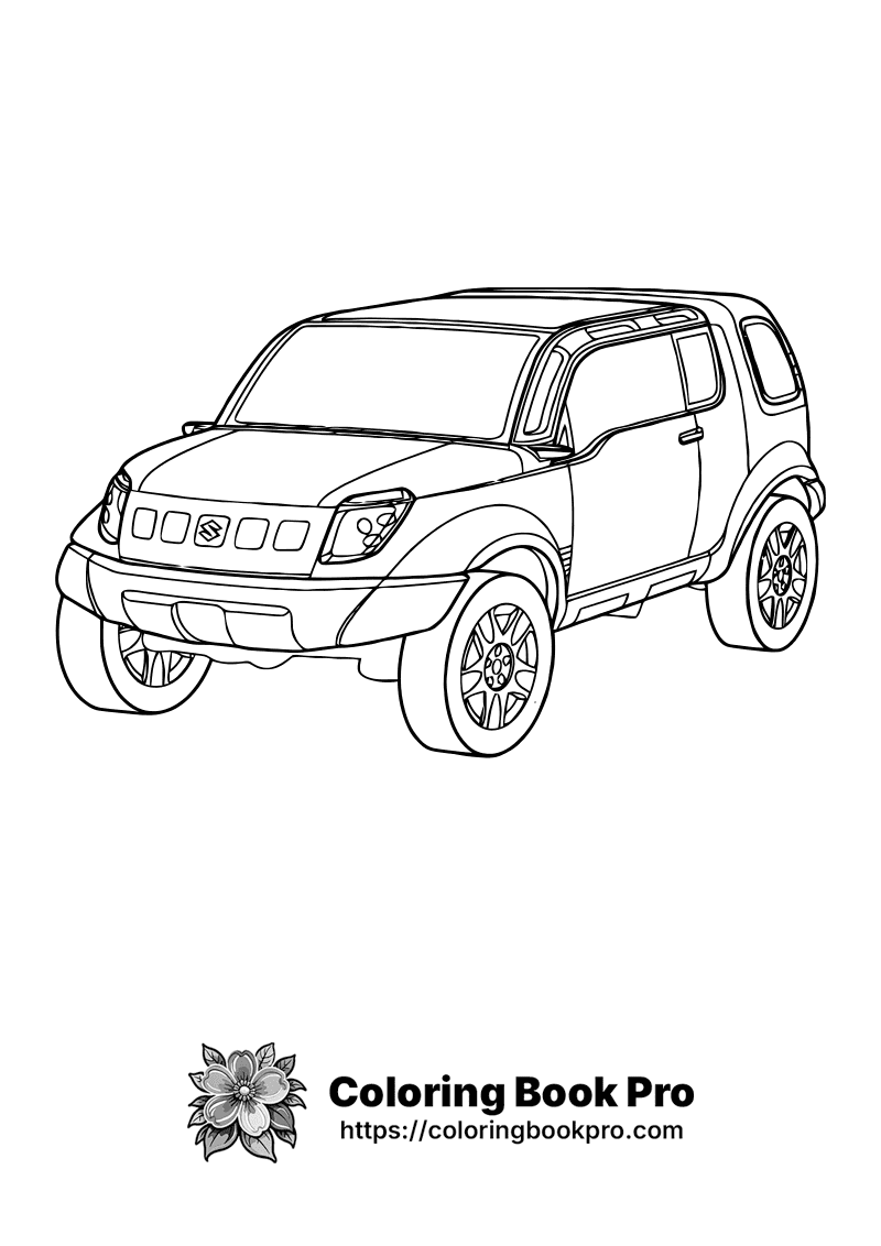 A black and white drawing of a small suv. icon