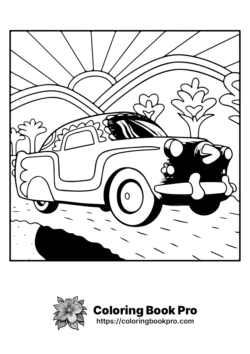 A black and white picture of a car in the sun. icon