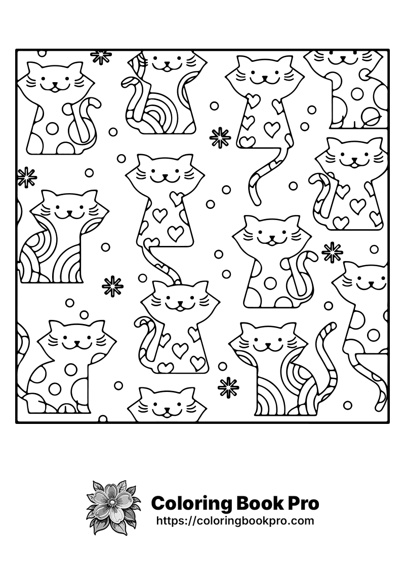 Cute Cats Pattern Coloring Page - Free Printable - cats 294