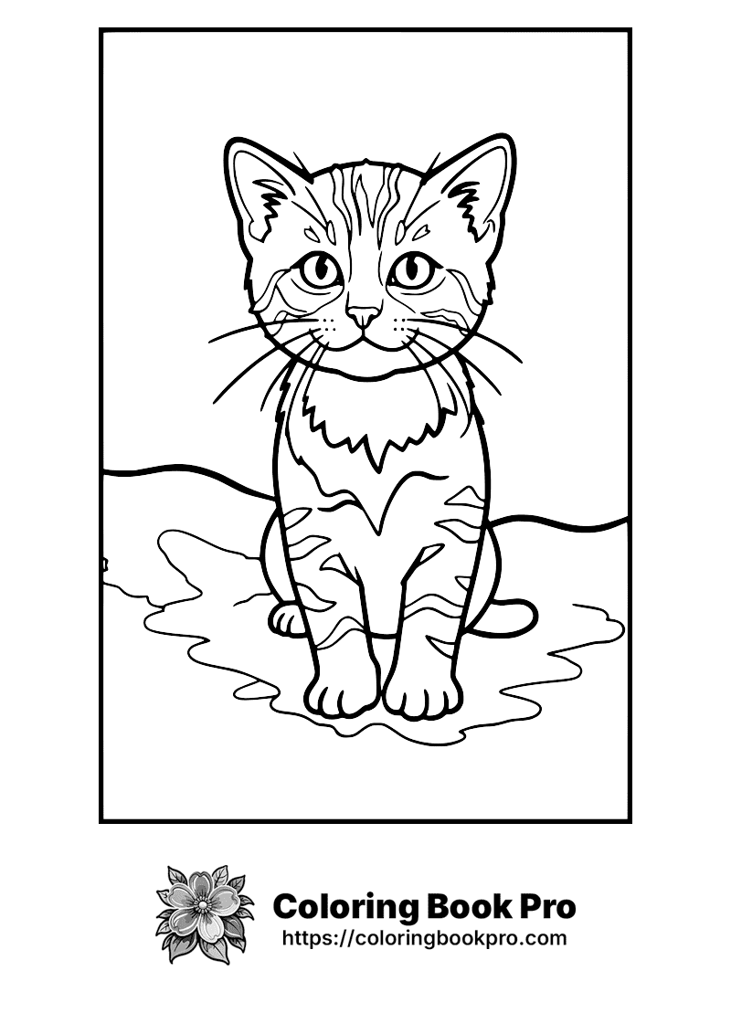 A cute tabby cat sitting on a rug Coloring Page - Free Printable - cats 340