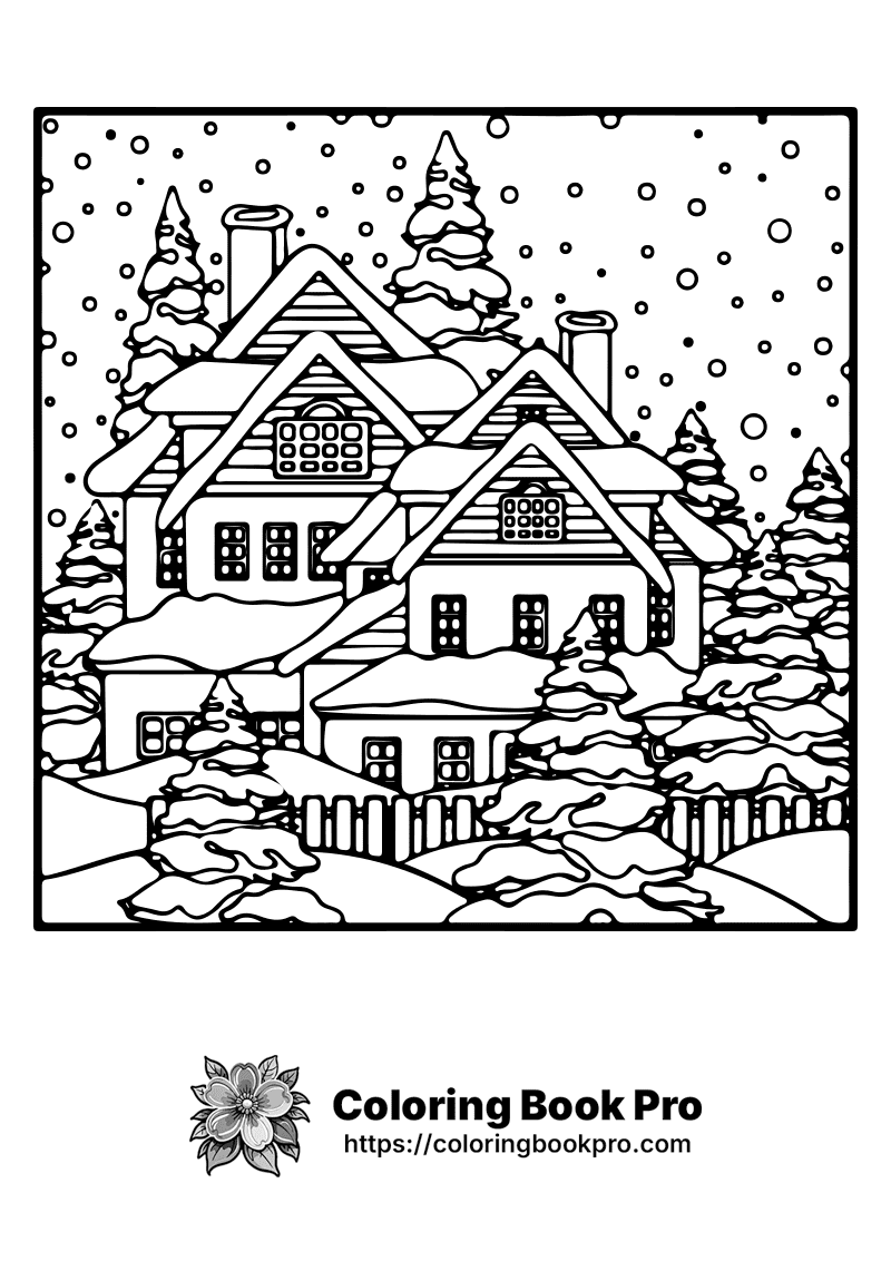 Snowy Cabin in the Woods Coloring Page - Free Printable - christmas 629