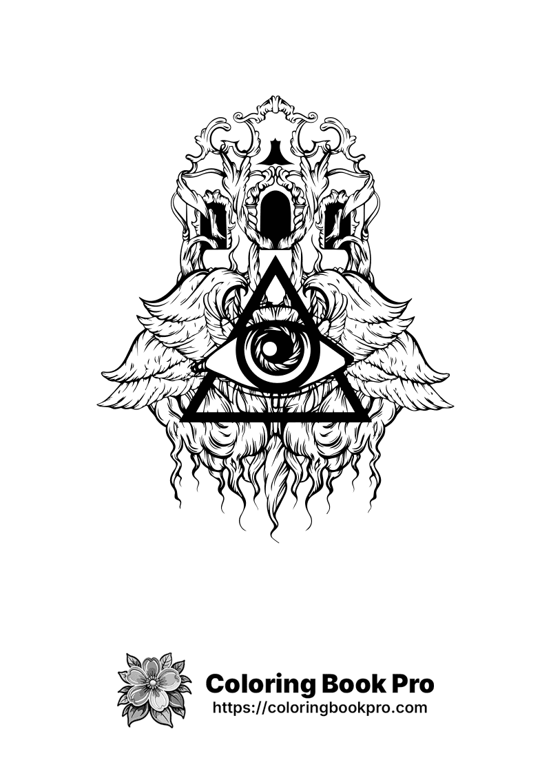All-Seeing Eye with Wings and Ornate Design Coloring Page - Free