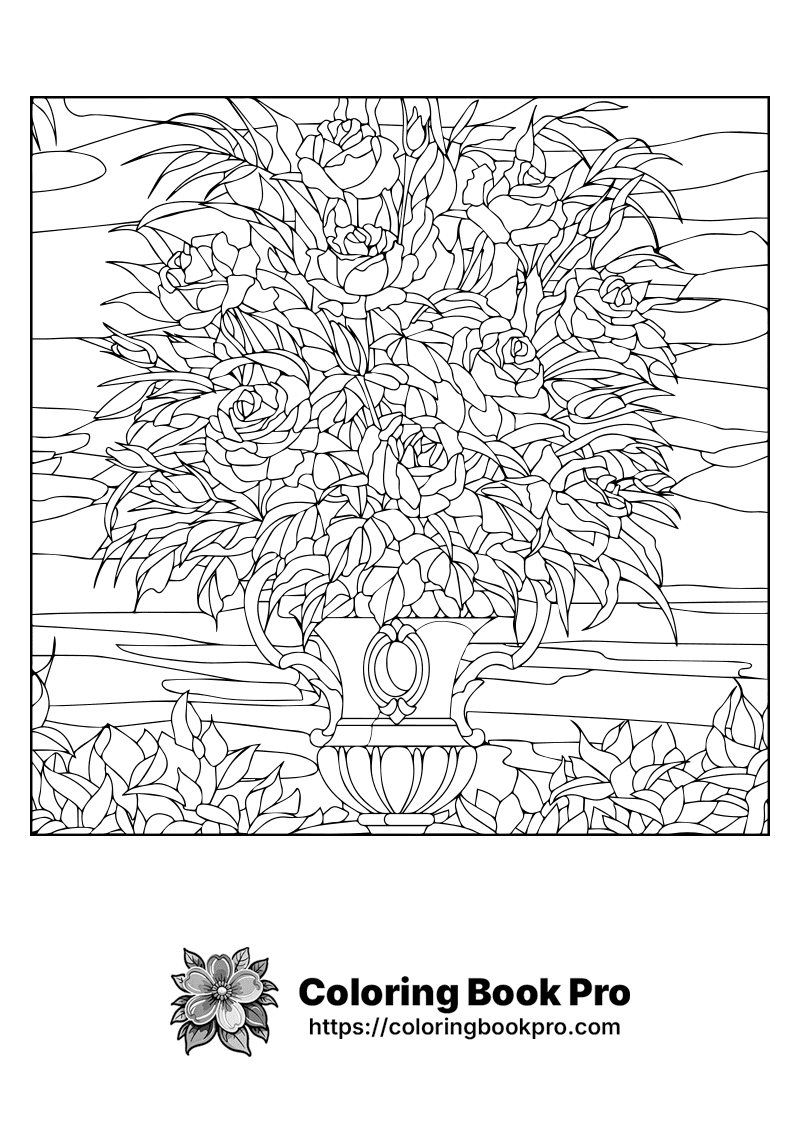 Floral Arrangement in an Ornate Urn Coloring Page - Free Printable ...