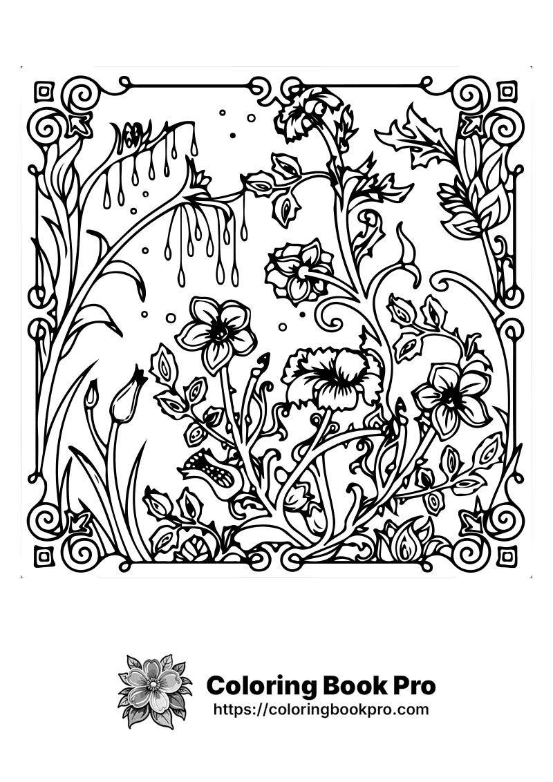 A black and white floral coloring page for adults | flowers_770 ...