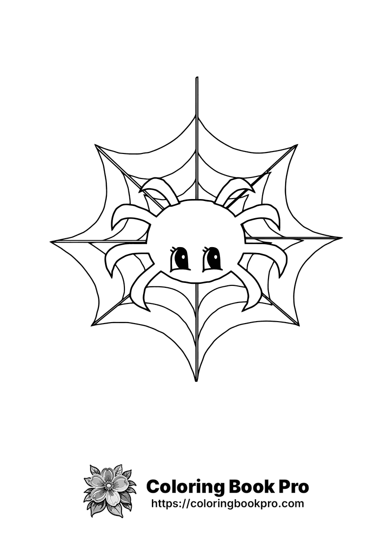 Cute Spider in Web Coloring Page - Free Printable - insects 92