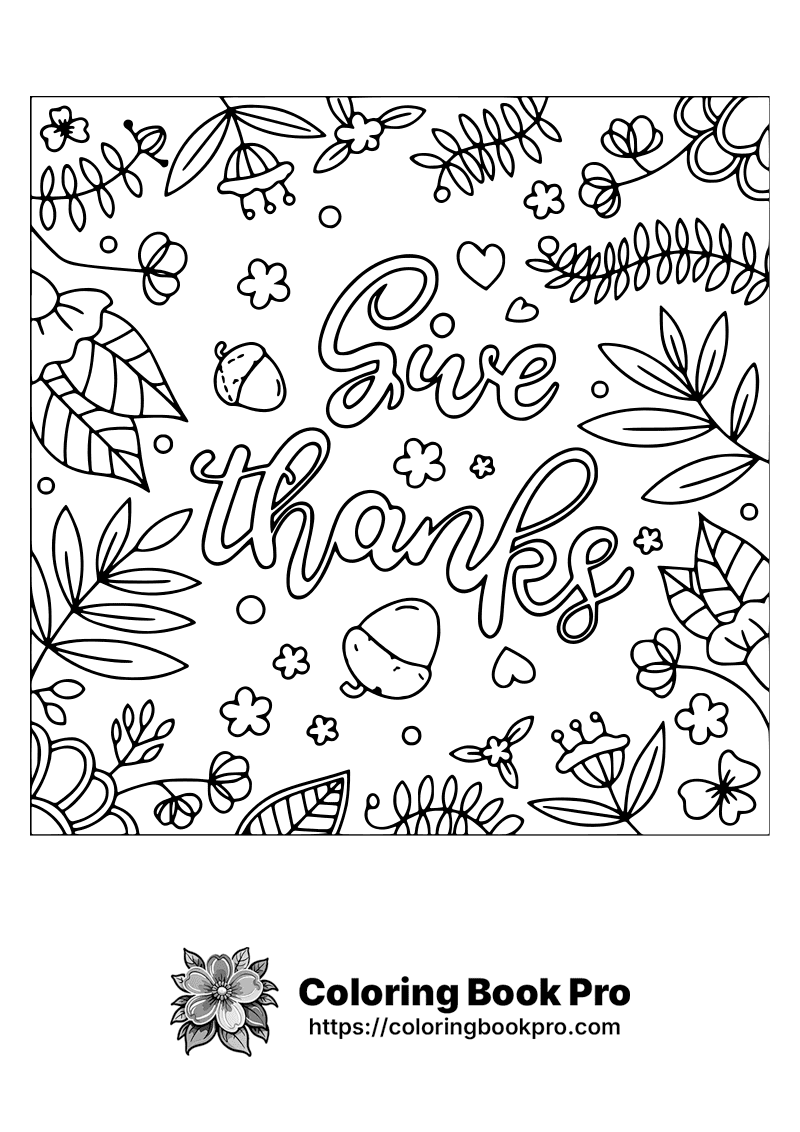 Message Note Coloring Give Thanks Coloring Page - Free Printable - messages 316