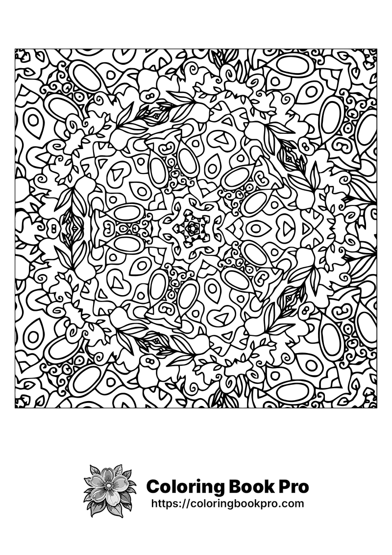 Abstract Pattern with Geometric Shapes and Floral Elements Coloring ...