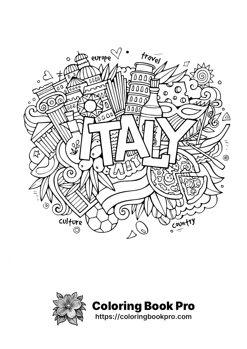 A coloring page of the city of Italy | places_62 | Places | Coloring ...
