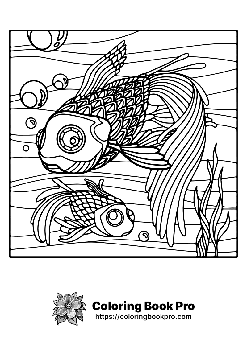 Two Goldfish Coloring Two goldfish swimming underwater Coloring Page - Free Printable ...