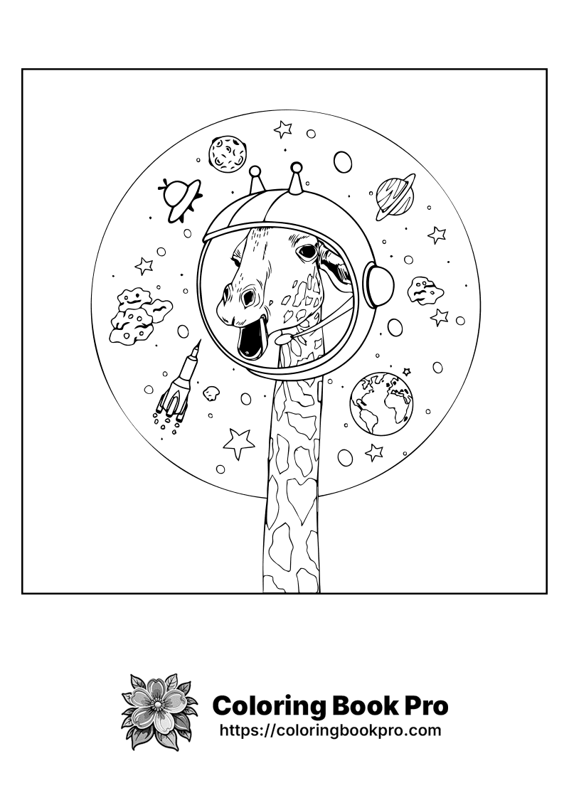 Astronaut Giraffe in Space Coloring Page - Free Printable - space 069