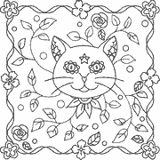 A coloring page of a cat surrounded by flowers. Coloring Page icon cats_138