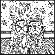 A black and white picture of two dogs wearing reindeer antlers. Coloring Page icon christmas_479