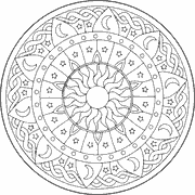 Mandala with Sun, Moon, and Stars coloring page