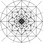 Geometric mandala with floral center coloring page