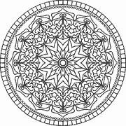 Intricate circular mandala with floral and geometric patterns coloring page