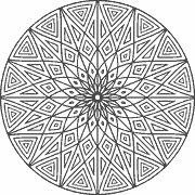 Geometric mandala with intricate symmetrical patterns coloring page