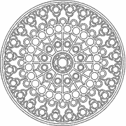 Circular geometric pattern with interconnected circles and floral motifs coloring page
