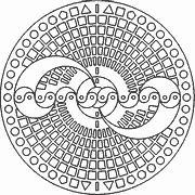 Mandala with Crescent Moon and Geometric Patterns coloring page