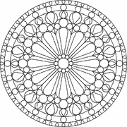 Circular floral mandala with concentric rings of petals and circles coloring page