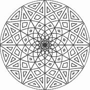 Geometric mandala with intricate floral and diamond patterns coloring page