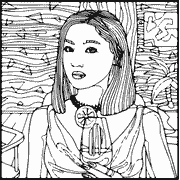 A drawing of a woman holding a glass of wine. Coloring Page icon faces_203