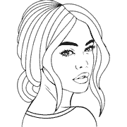 A woman's face is shown in black and white. Coloring Page icon fashion_019