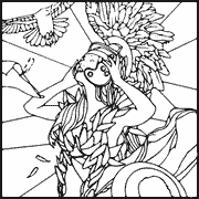 A drawing of a woman with feathers on her head. Coloring Page icon mythology_178