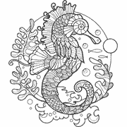 A coloring page with a seahorse on it. Coloring Page icon sealife_134